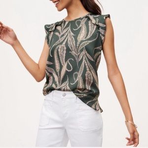 Ann Taylor Green Paisley Floral Ruffle Top